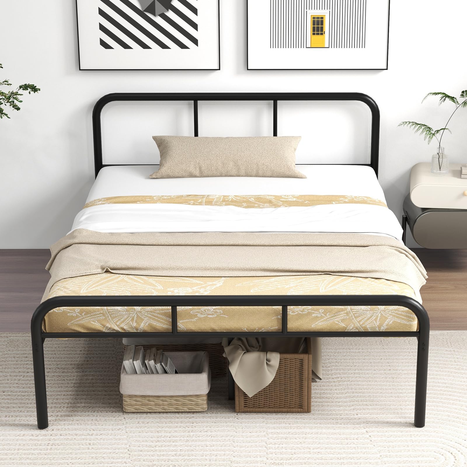 Giantex Twin Size Bed Frame, Modern Metal Platform Bed with Headboard and Footboard, Heavy Duty Steel Slat Support Mattress Foundation