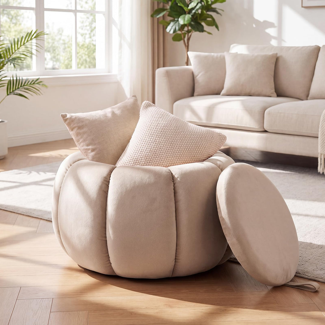 GIANTEX Pumpkin Shaped Ottoman Coffee Table with Storage &amp; Removable Lid