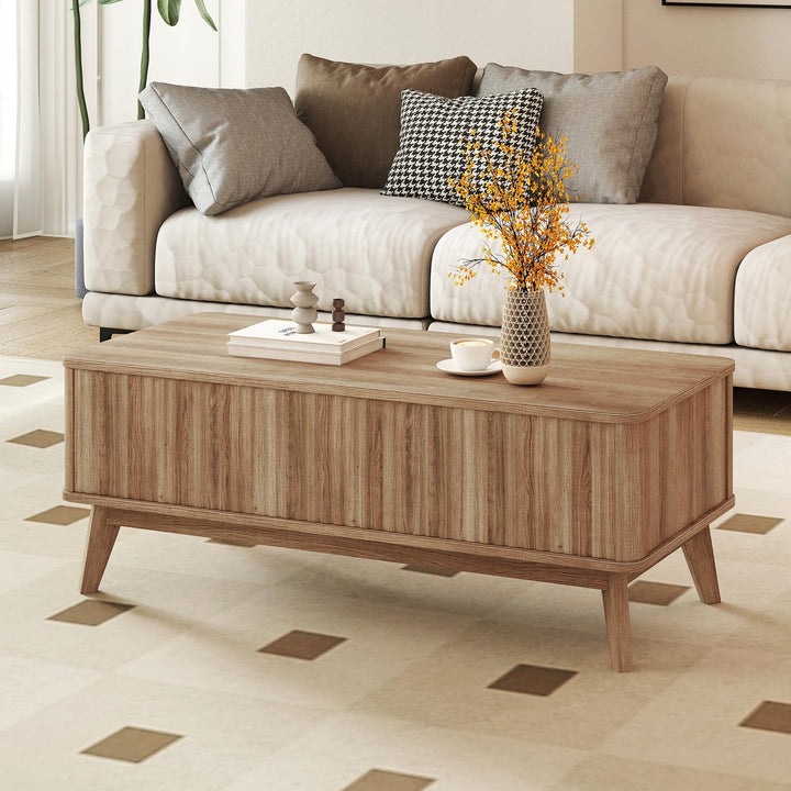 Giantex Lift Top Coffee Table with Storage | 43.5" Mid Century Modern Center Table with Solid Wood Leg & Hidden Compartment