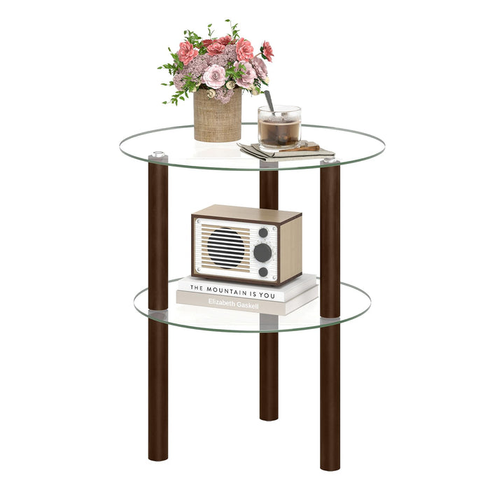 Giantex Round/Square 2-Tier Sofa Side Table with Clear Tempered Glass Top &amp; Shelf (1/2)