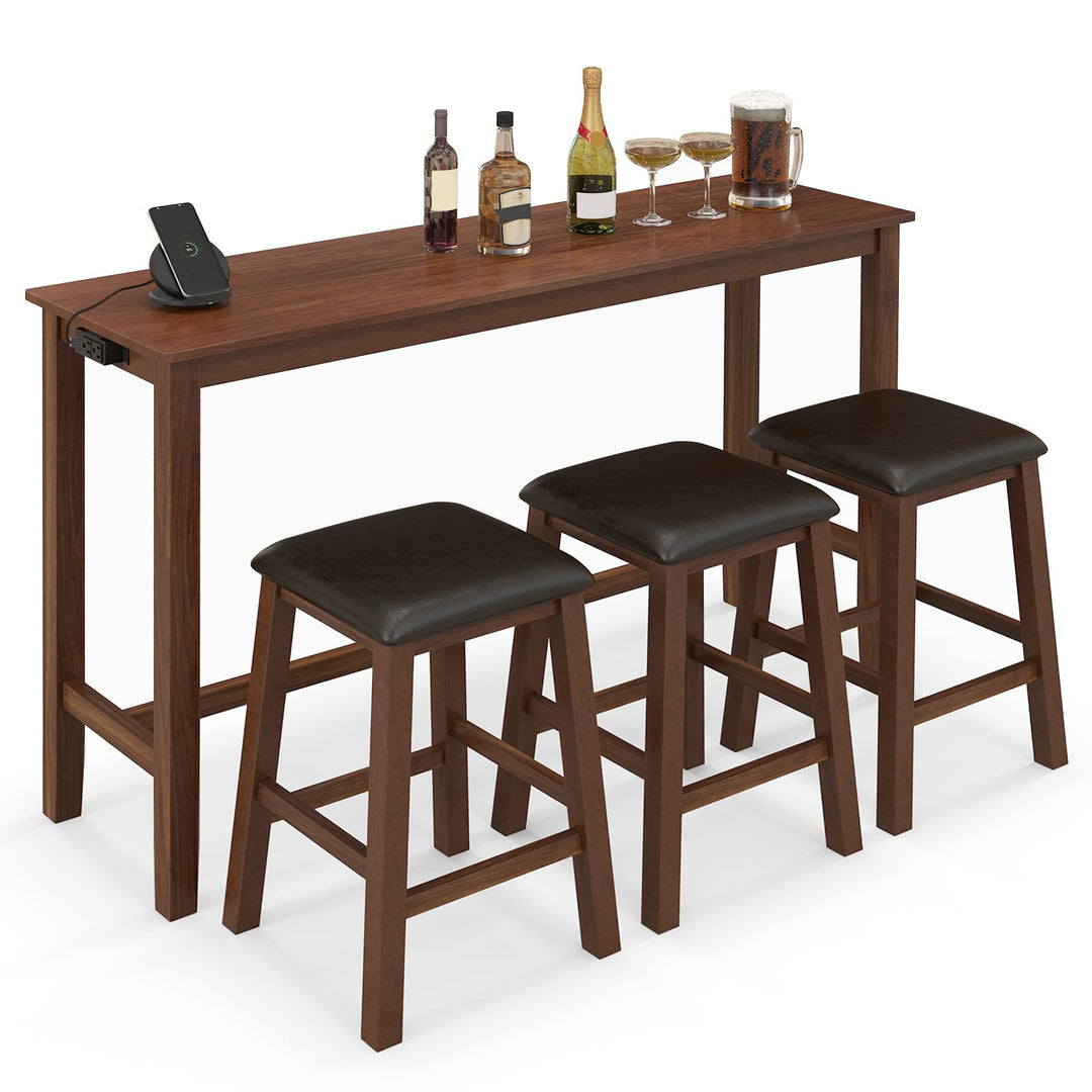 Giantex Dining Table Set, Kitchen Table Set, 4-Piece Counter Height Dining Set with 3 Upholstered Stools