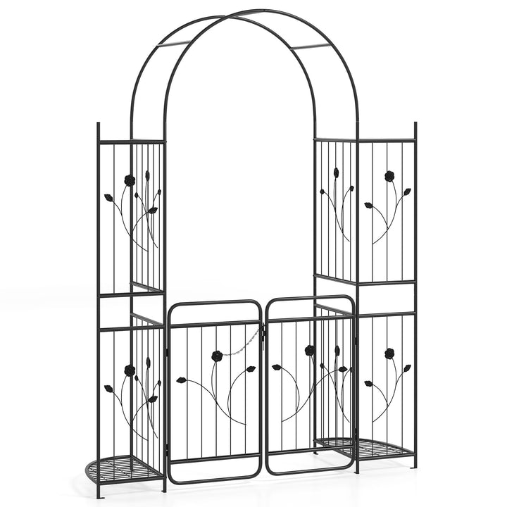 Giantex 87'' Metal Garden Arbor with Lockable Gate and Planter Shelves