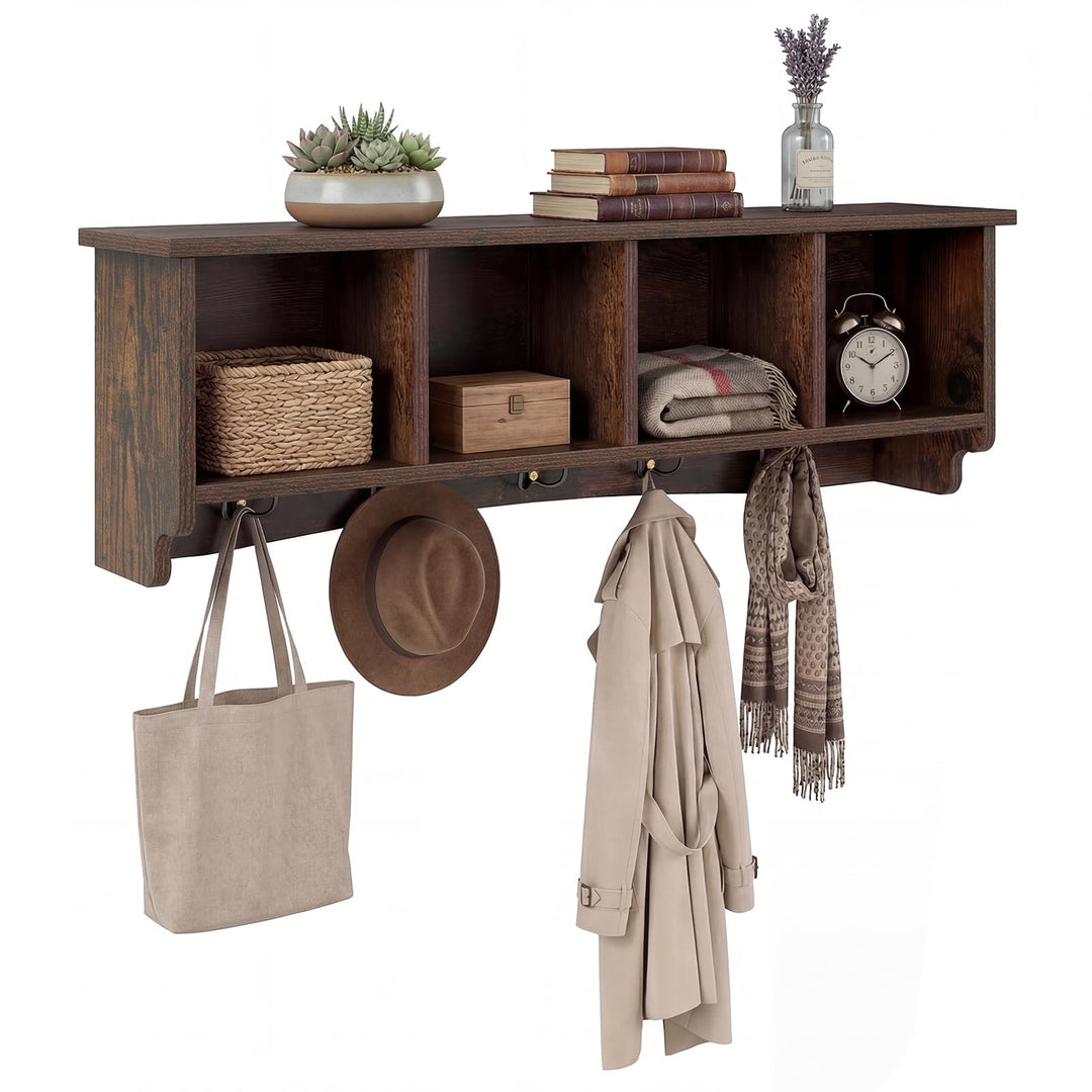 Giantex Wall Mounted Coat Rack with 4 Cubbies &amp; 5 Double Hooks