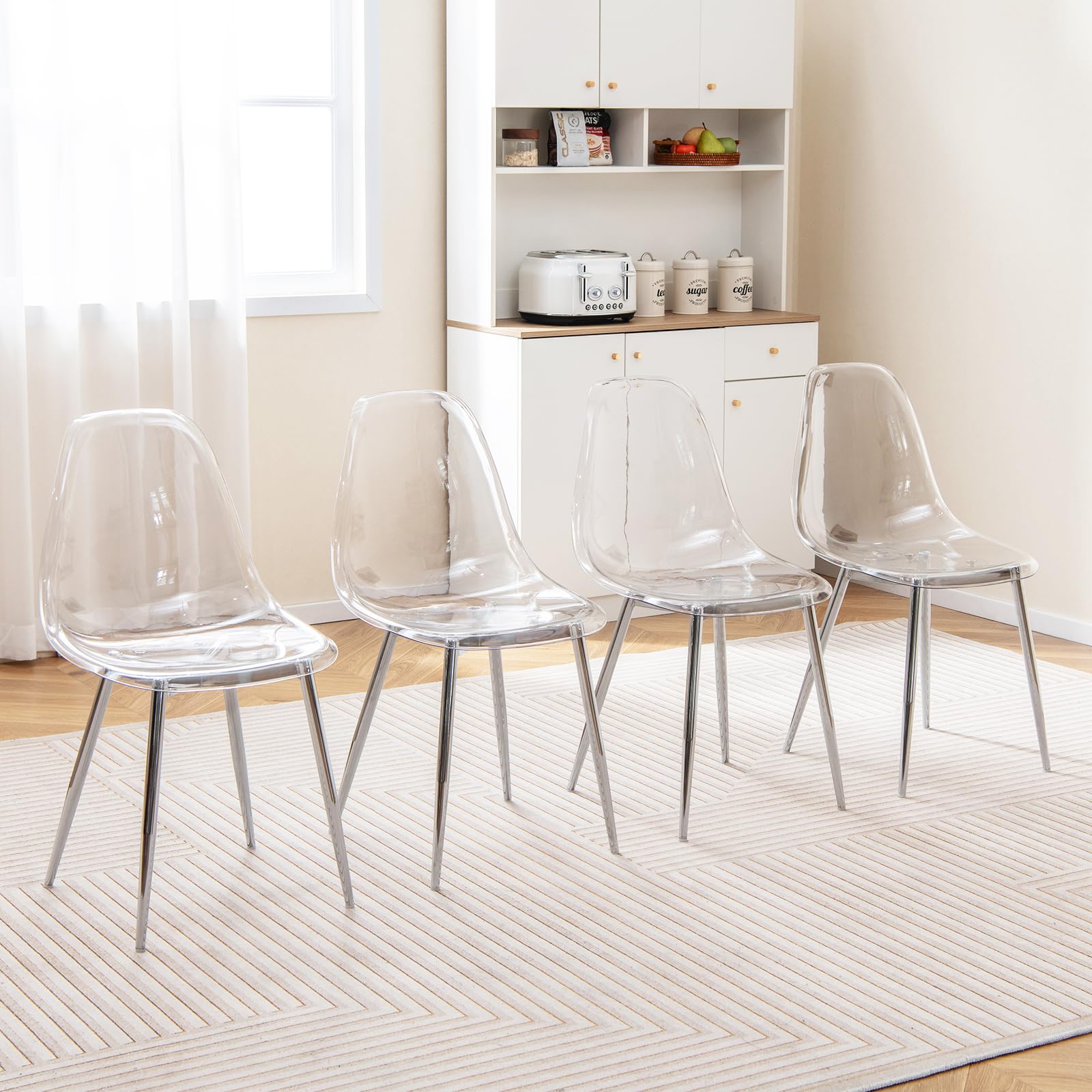 Giantex Clear Dining Chairs Set of 4, Kitchen Chairs w/Transparent Seat & Curved Back