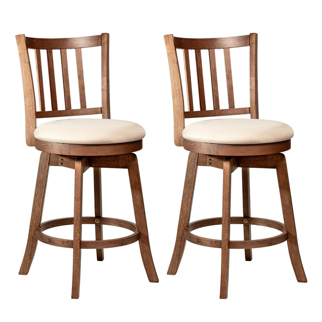 Giantex 25" Counter Height Stools Set of 2/4 with Rubber Wood Legs & Footrest & Upholstered Seat