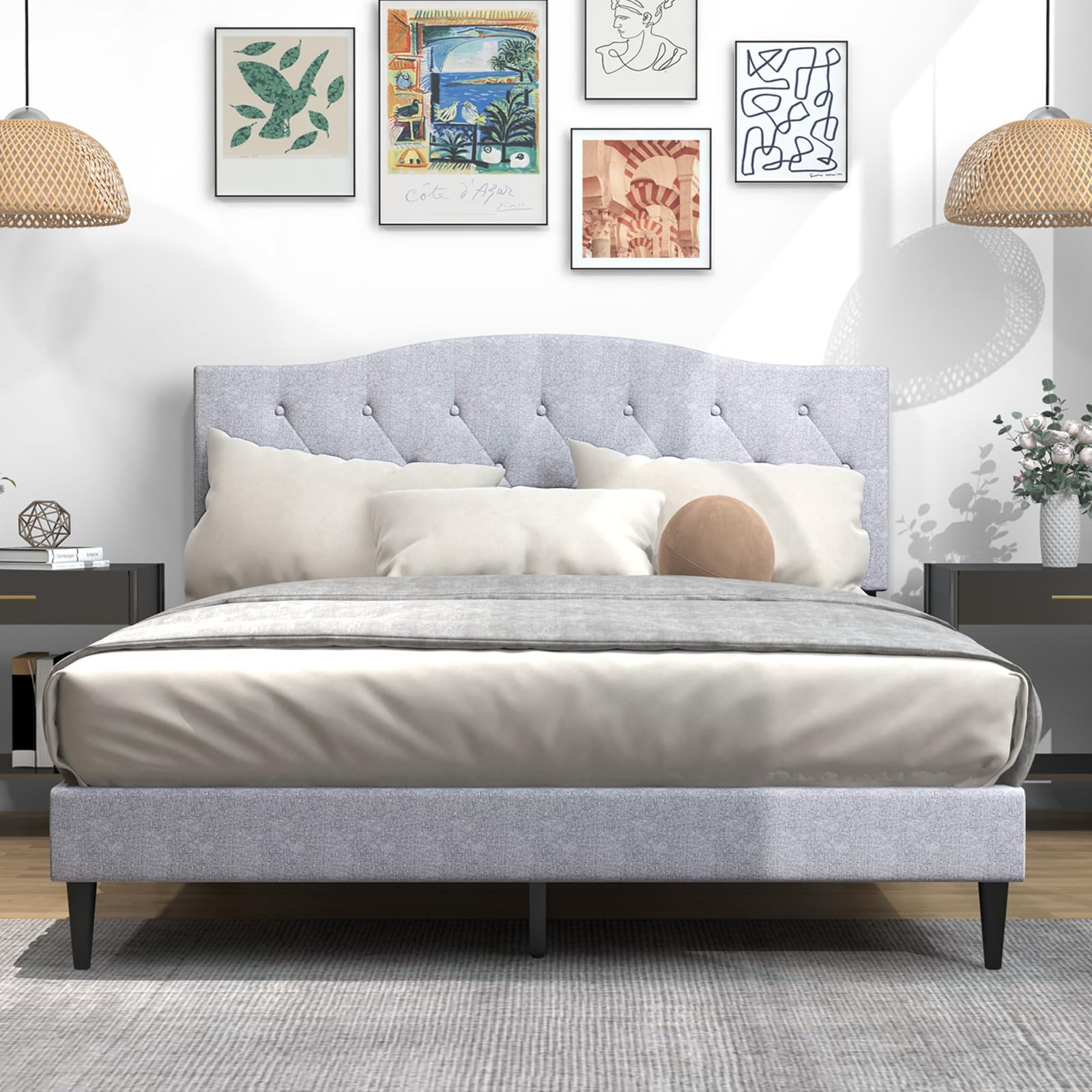 Giantex Queen Size Upholstered Platform Bed