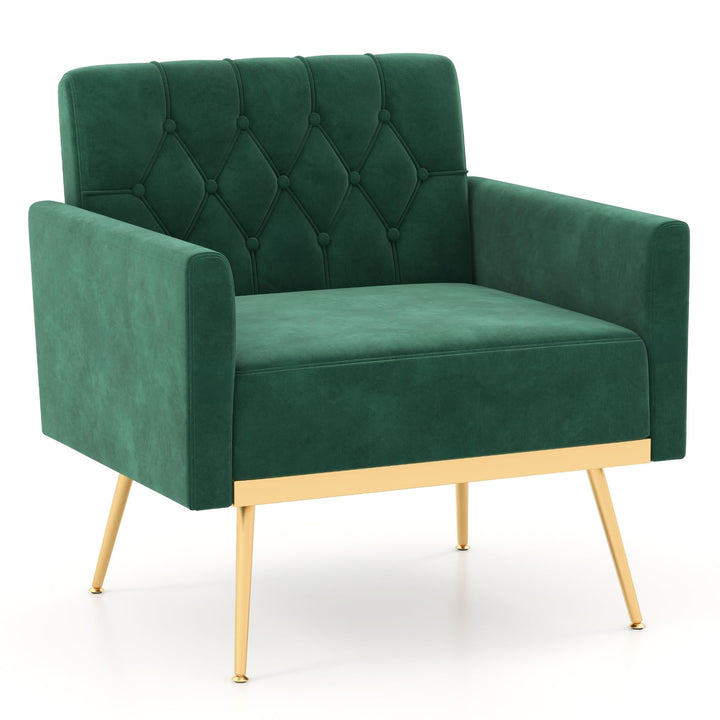 Giantex Modern Velvet Accent Chair Set of 1/2, Mid-Century Upholstered Single Sofa Chair w/Button Tufted Back