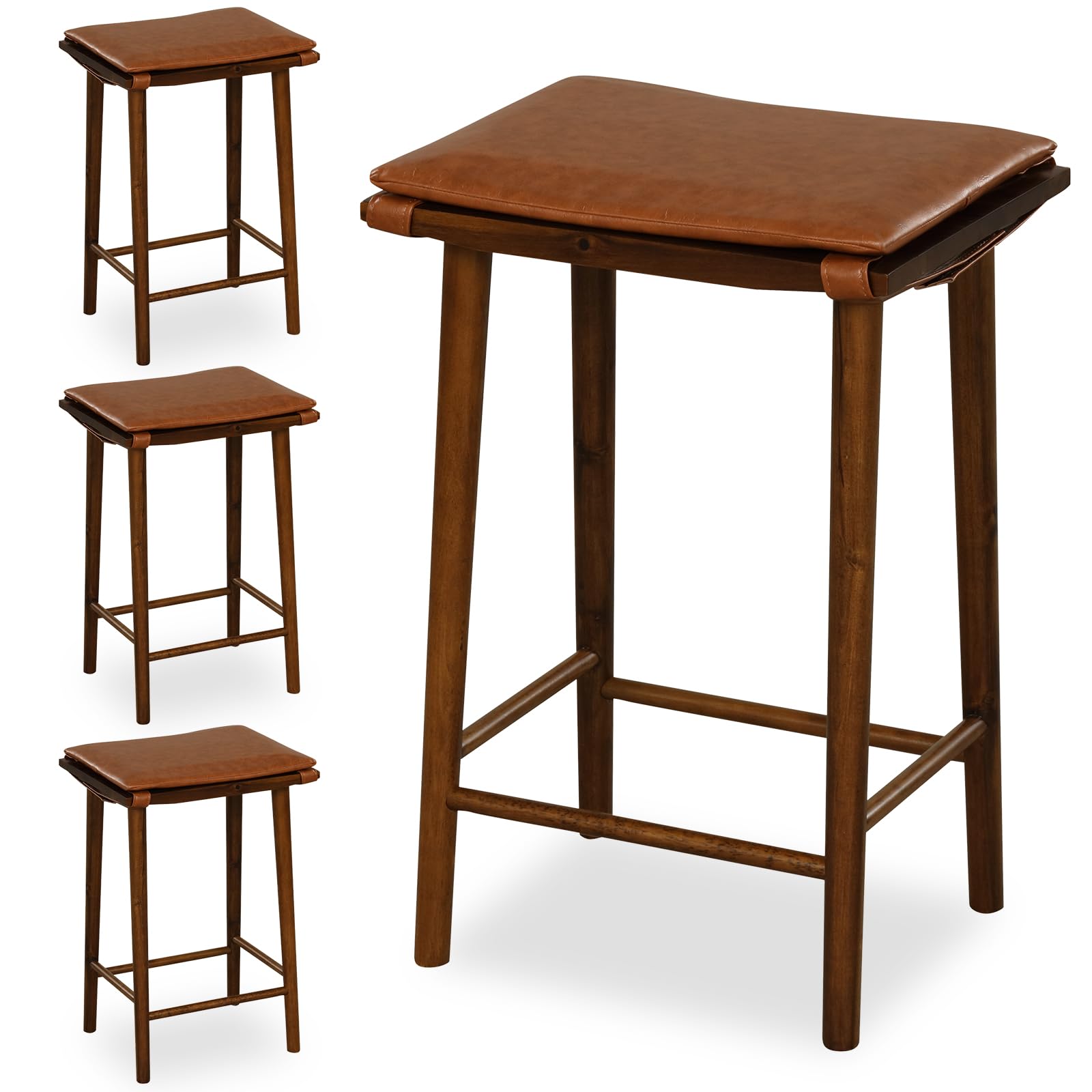 Giantex Bar Stools Set of 4, Wooden Backless Barstools for Kitchen Island