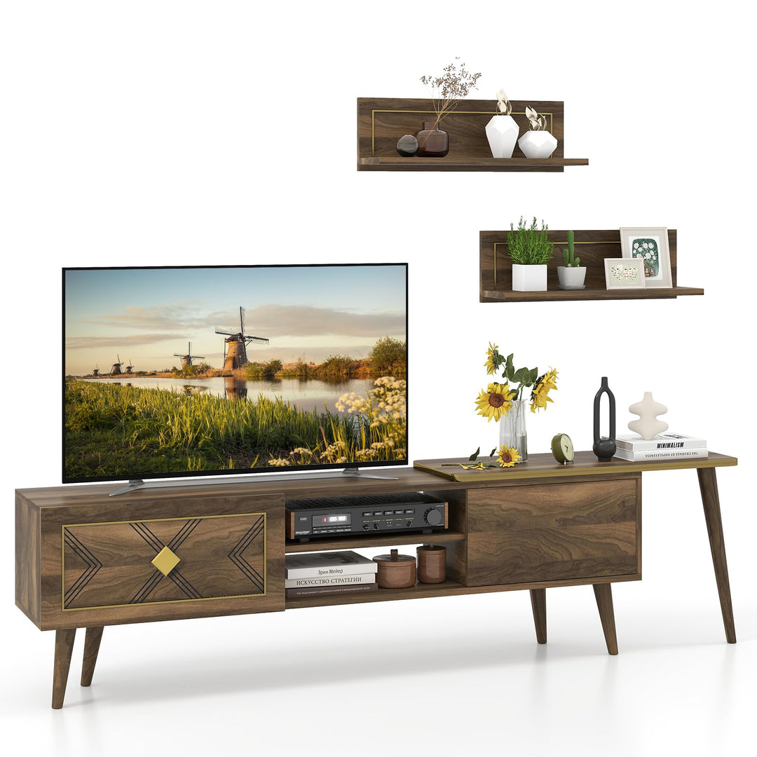 Giantex 85 Inch TV Stand and 2 Floating Shelves Set