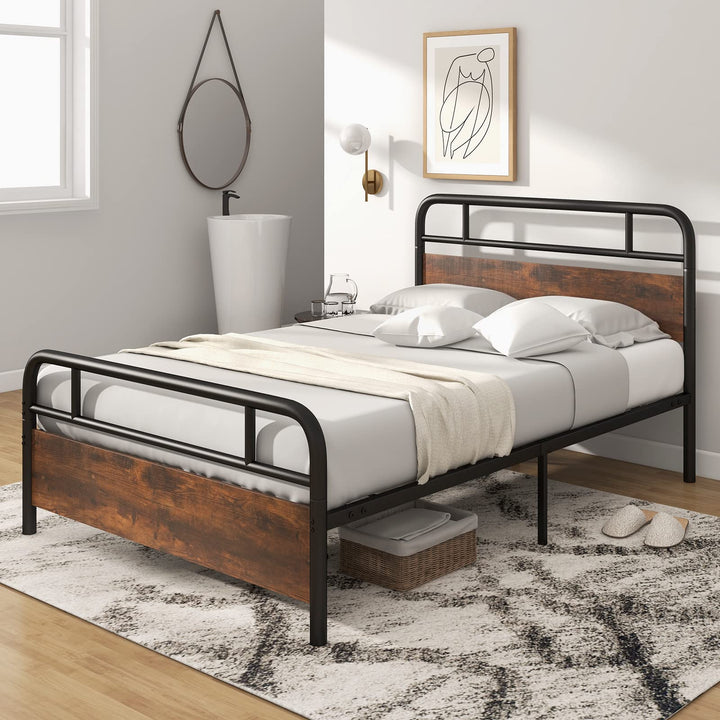 Giantex Full Size Metal Bed Frame with Wood Headboard and Footboard