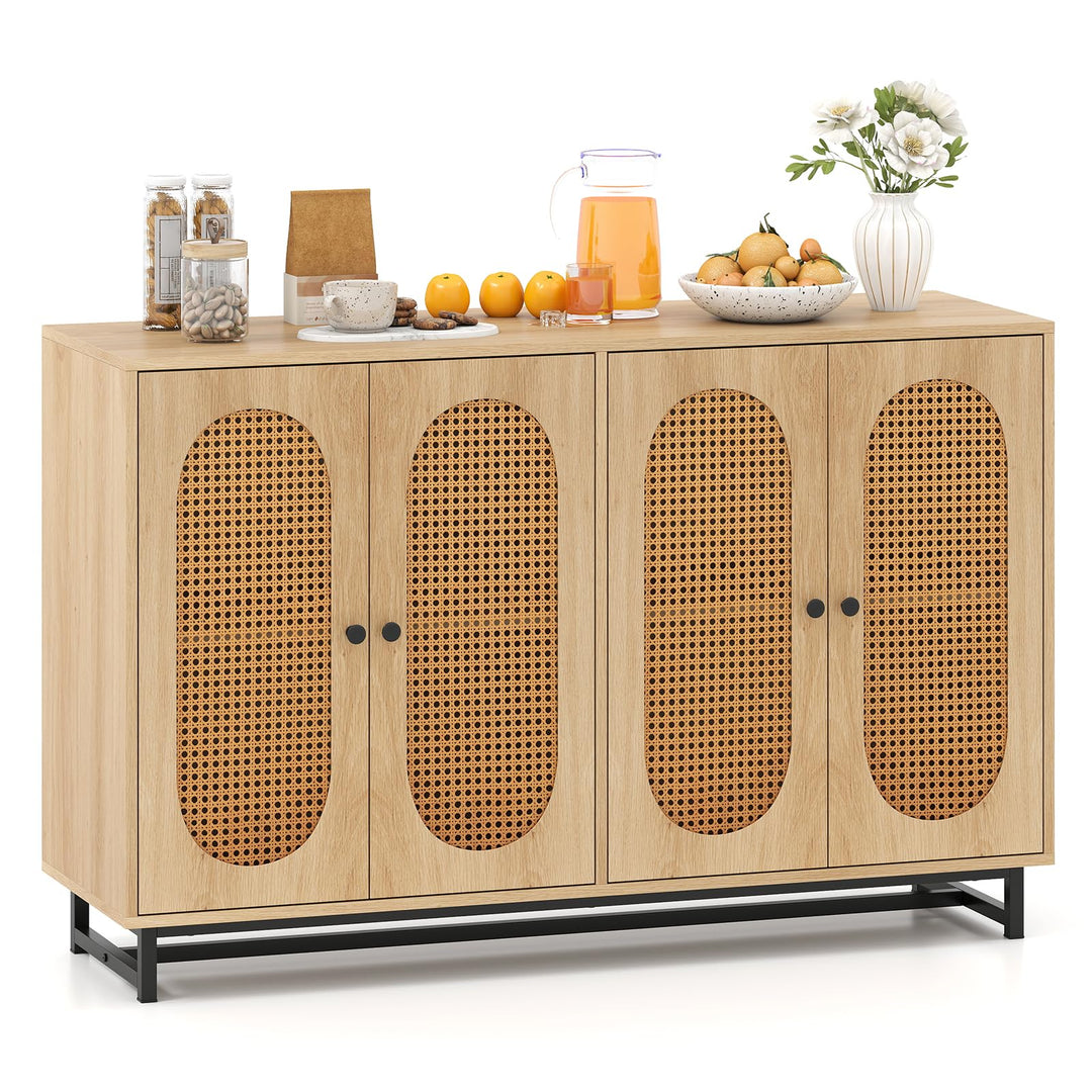 Giantex 50" PE Rattan Sideboard Buffet Cabinet with 4 Doors and Adjustable Shelves