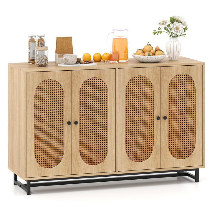 Giantex 50" PE Rattan Sideboard Buffet Cabinet with 4 Doors and Adjustable Shelves