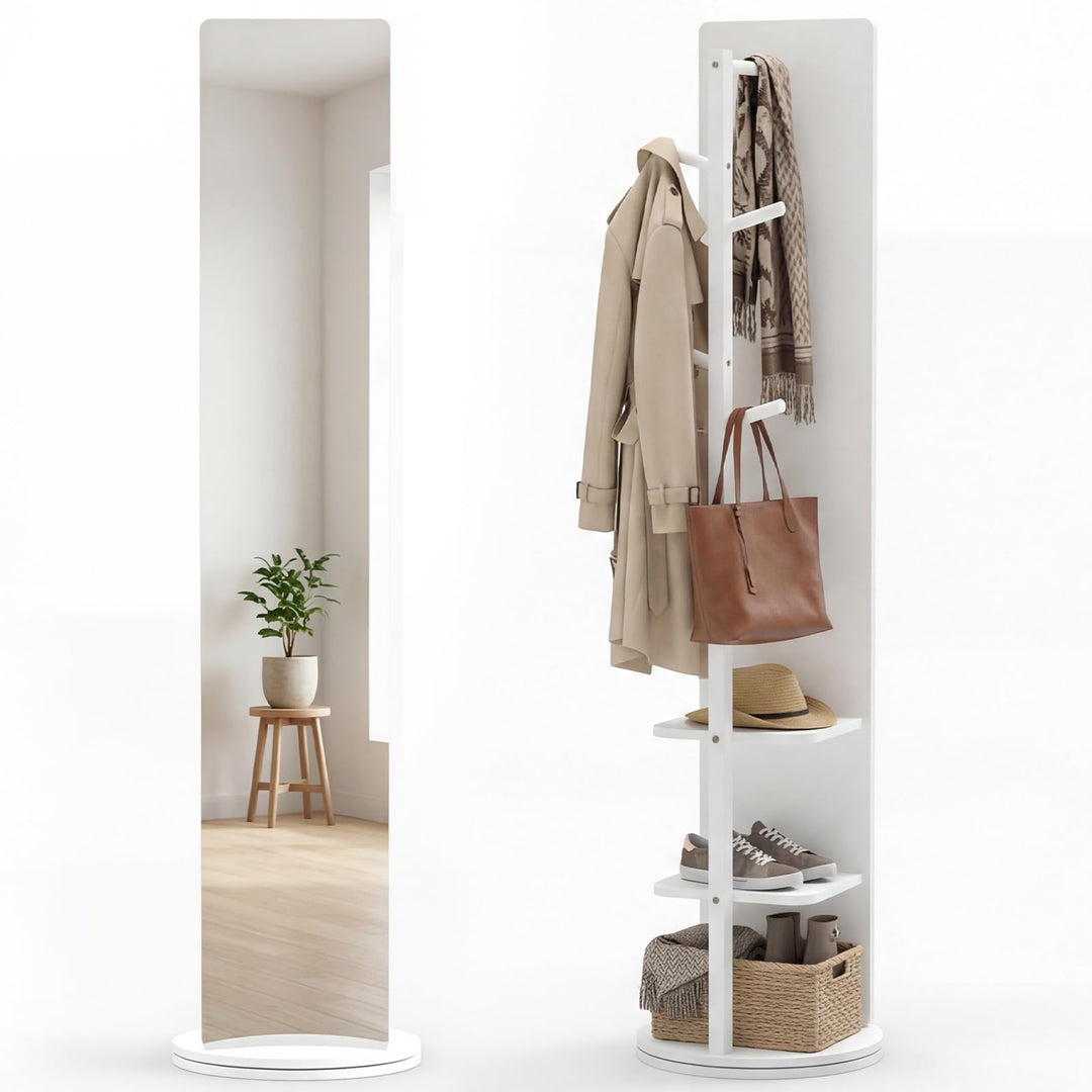 CHARMAID 65.5" Wood Floor Standing Mirror with Clothes Rod