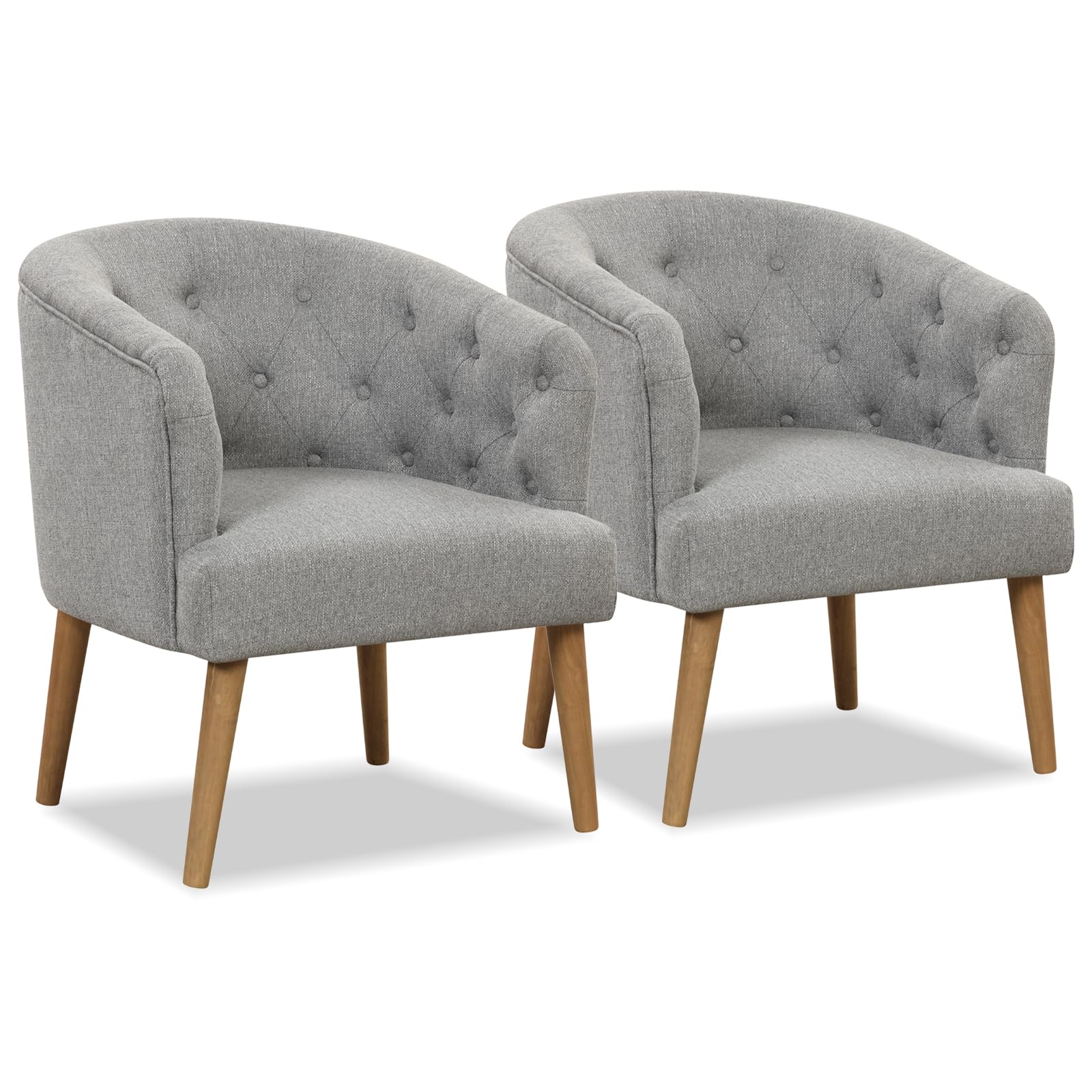 Giantex Tufted Accent Chair Set of 1 or 2 Grey, Upholstered Accent Armchair with Rubber Wood Legs