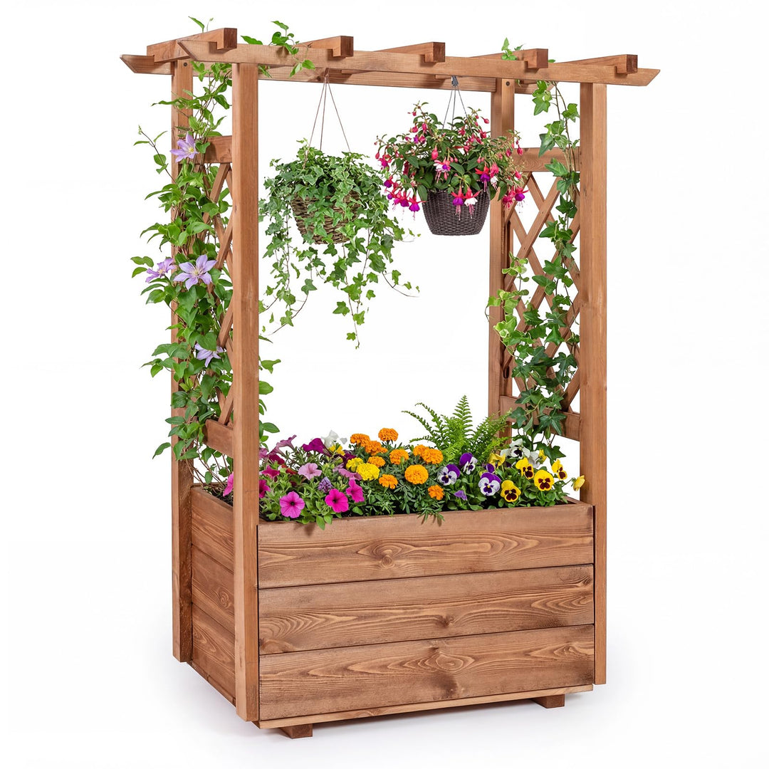 Giantex Raised Garden Bed with Sided Trellis and Hanging Roof