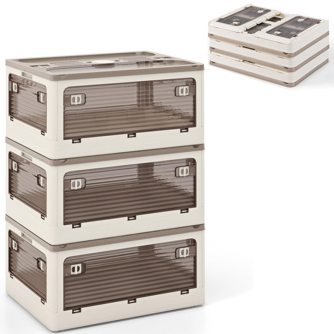 Giantex Storage Bins with Lids and Hidden Wheels, 3/6 Pack Stackable Collapsible Storage Boxes with 5 Opening Doors