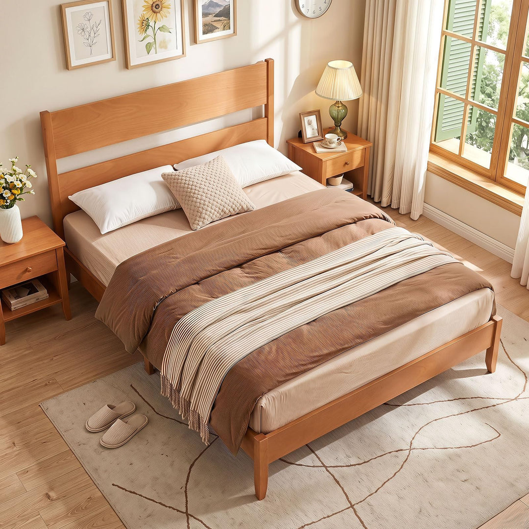 GIANTEX Queen/Full/Twin Size Wooden Bed Frame with Slatted Headboard