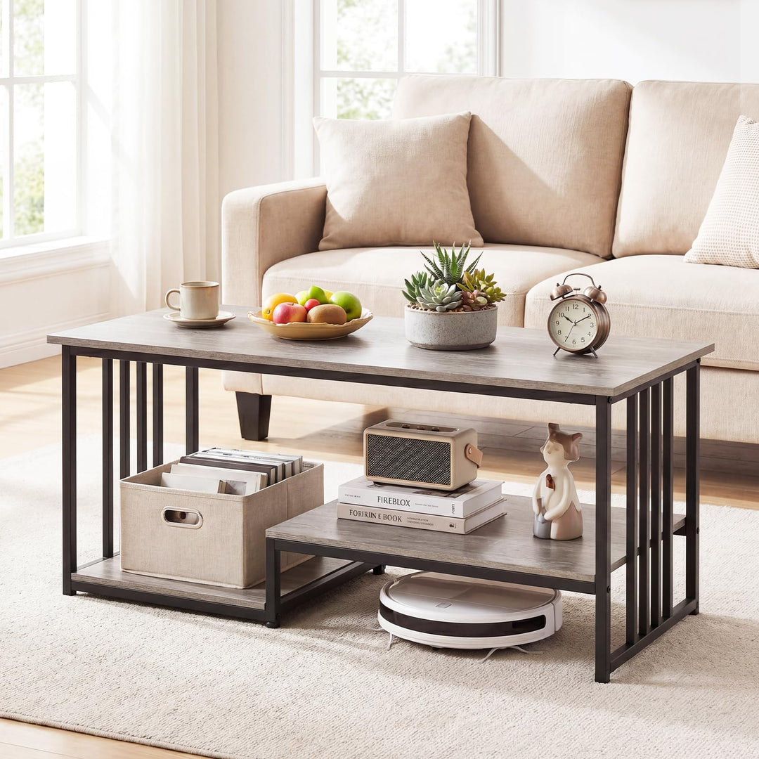 Giantex 43.5" Coffee Table 2-Tier Center Table with Storage