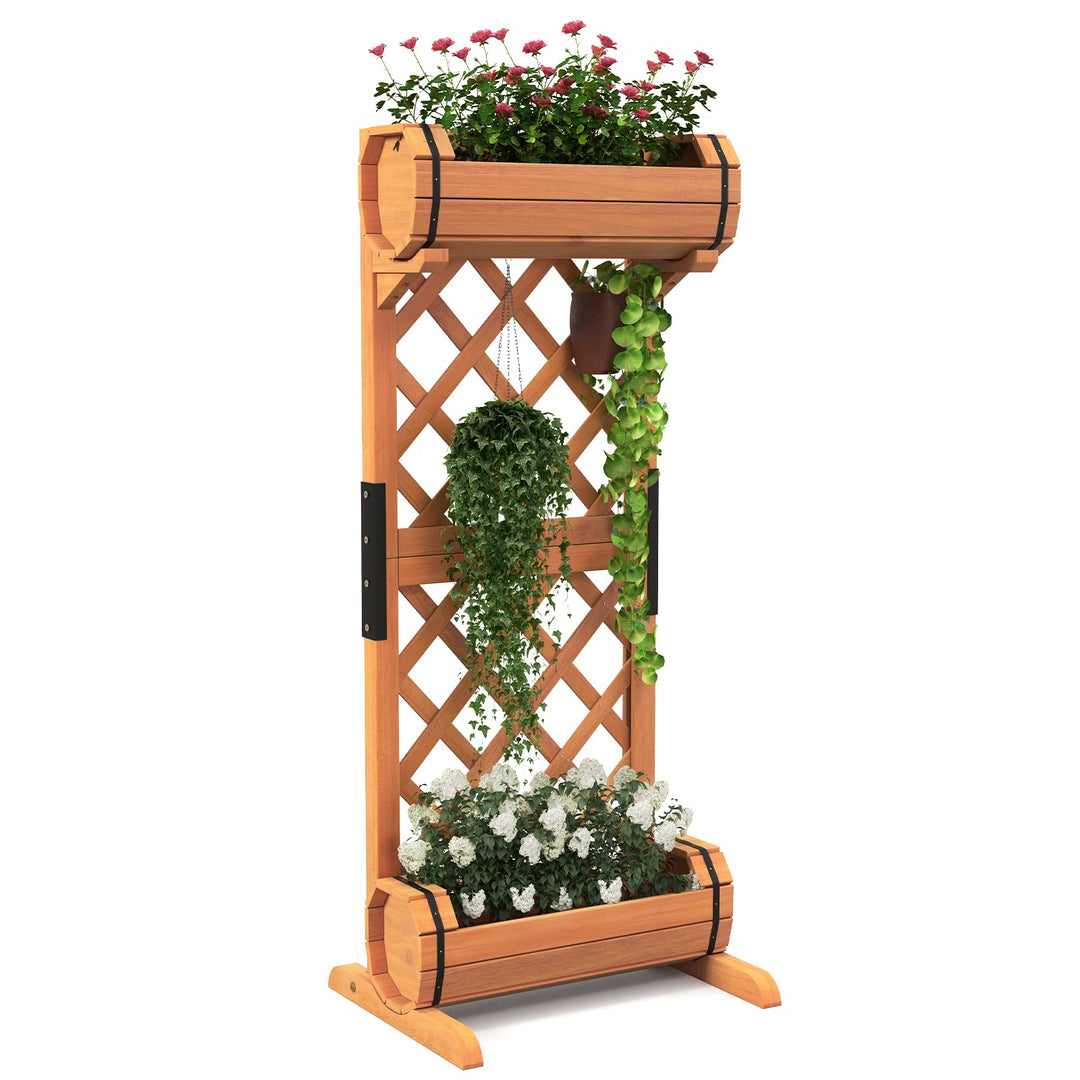 Giantex Raised Garden Bed with 2 Barrel Planters & Trellis