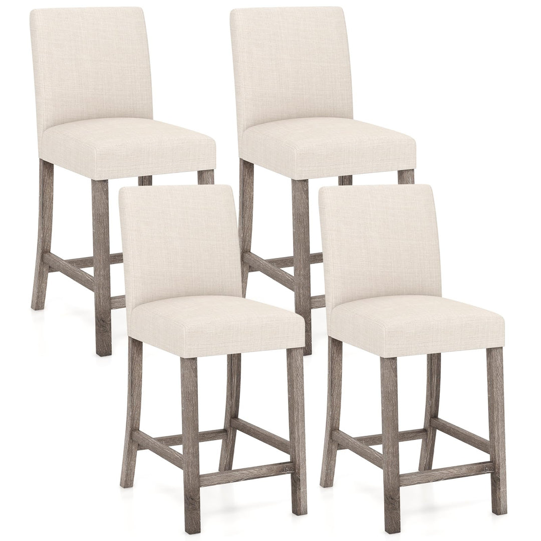 Giantex Bar Stools Counter Height, 24.5" Modern Fabric Bar Chairs with Back, Footrest & Solid Wood Legs