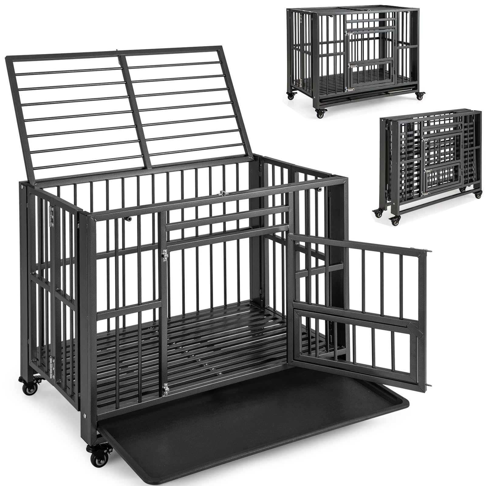 Giantex Foldable Metal Dog Crate - Heavy Duty Dog Cage