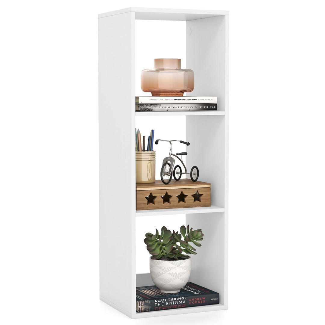 Giantex 3-Cube Bookcase, White Cubby Bookshelf w/Back Guardrail & Anti-Tipping Kits