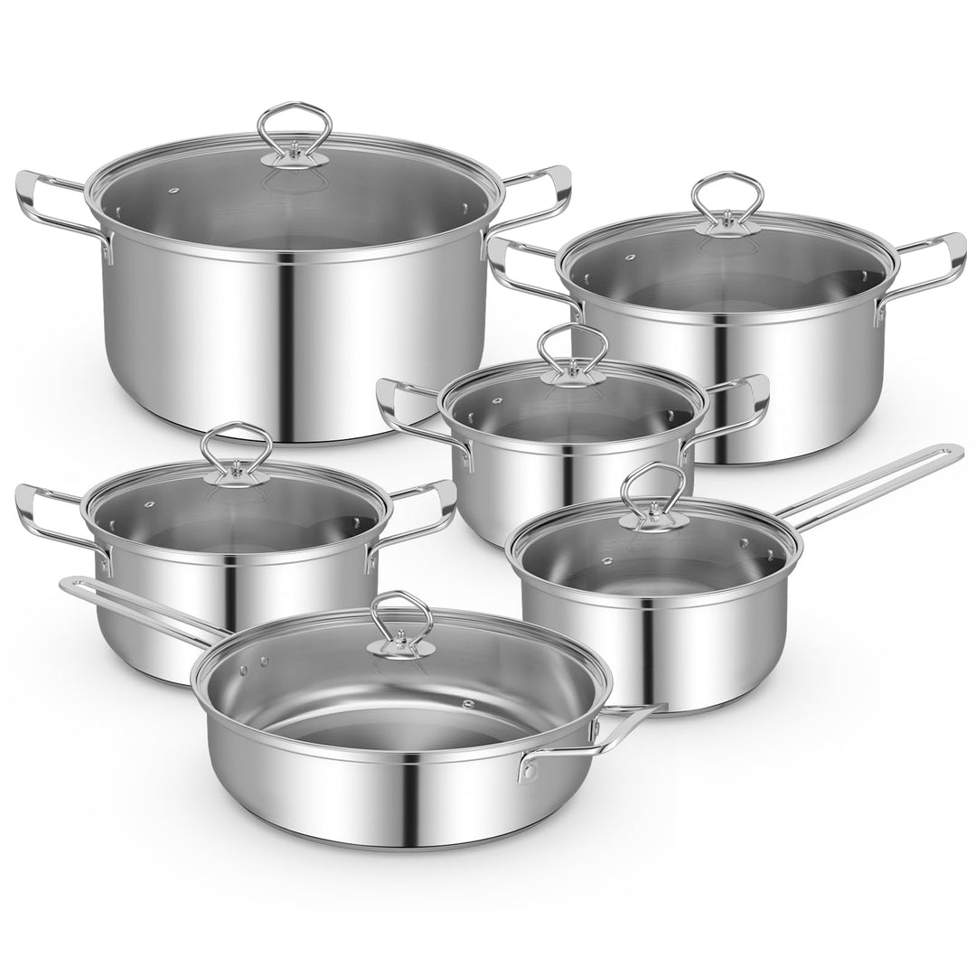 Giantex 12-Pcs Pots and Pans Set Non Stick, Non-toxic Kitchen Set w/Tempered Glass Lids & Stay-Cool Handles
