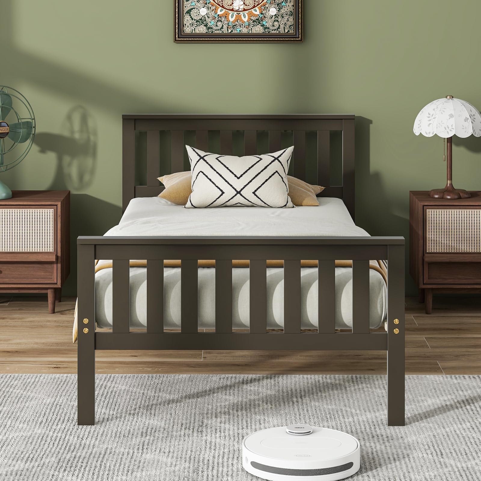 Giantex Wood Bed Frames with Headboard, Mid Century Platform Bed with Wooden Slats Support