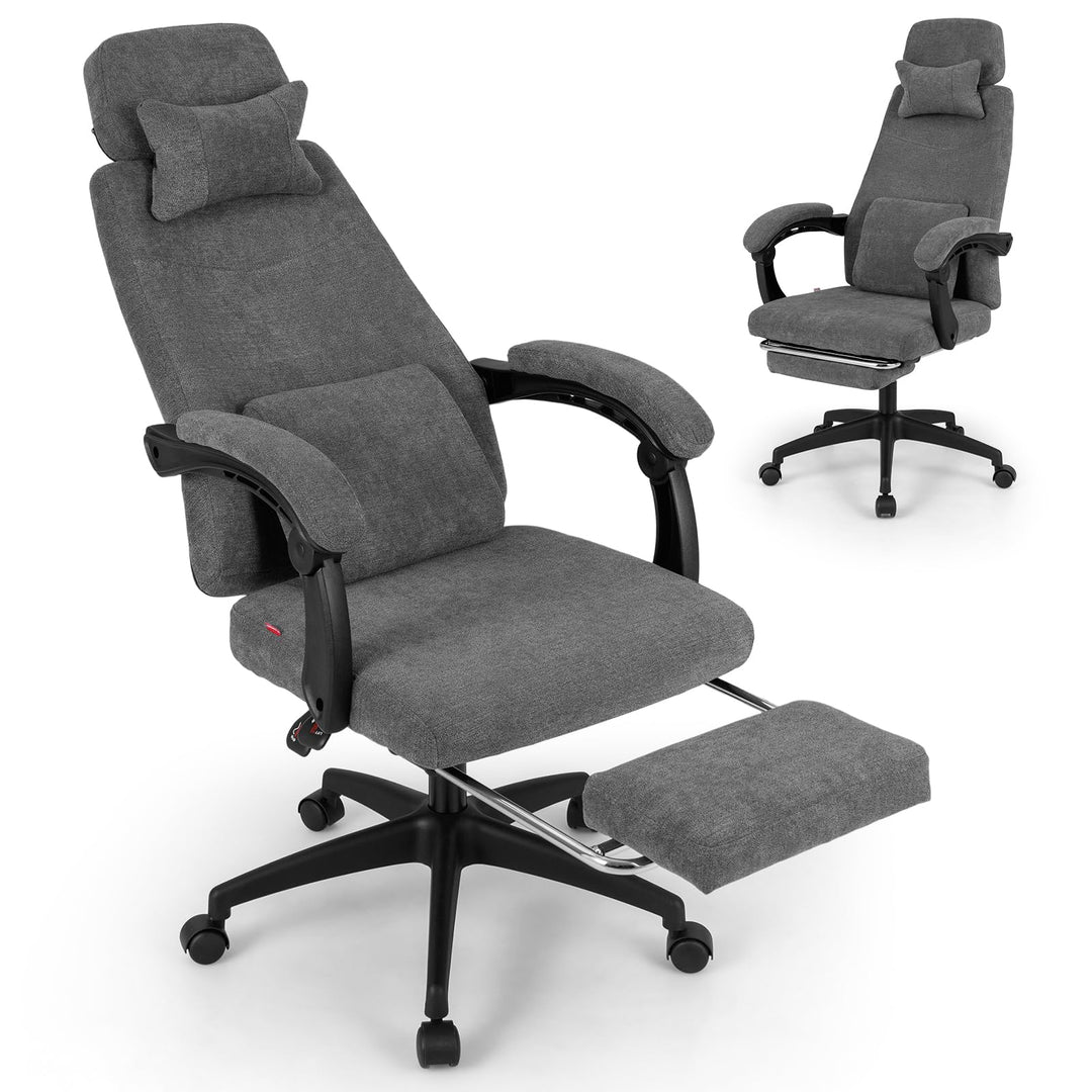 Giantex Reclining Office Chair Chenille Fabric Desk Chair with Padded Linkage Armrests