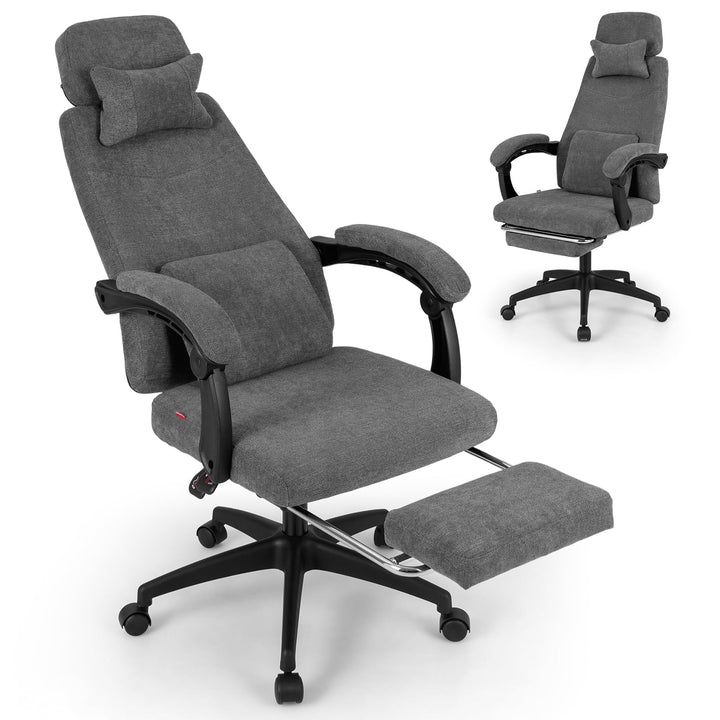 Giantex Reclining Office Chair Chenille Fabric Desk Chair with Padded Linkage Armrests