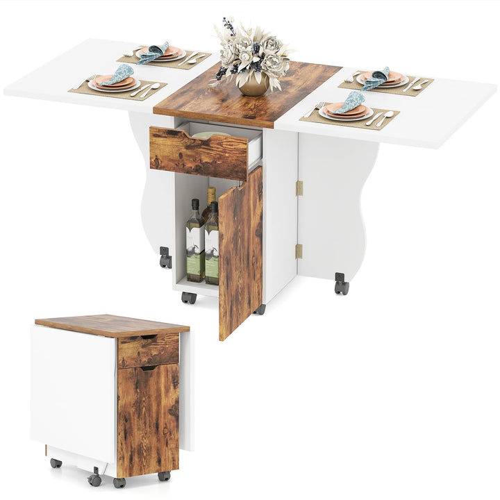 Giantex Folding Dining Table 3-in-1 Space-Saving Drop Leaf Kitchen Table with Lockable Wheels