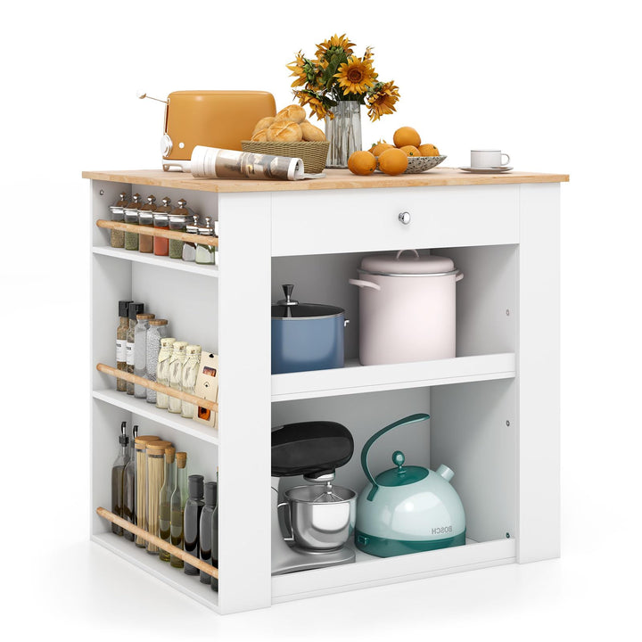 Giantex Kitchen Island with Storage, 2-Door Buffet Cabinet, 6-Tier Spice Racks, Drawer, Shelves