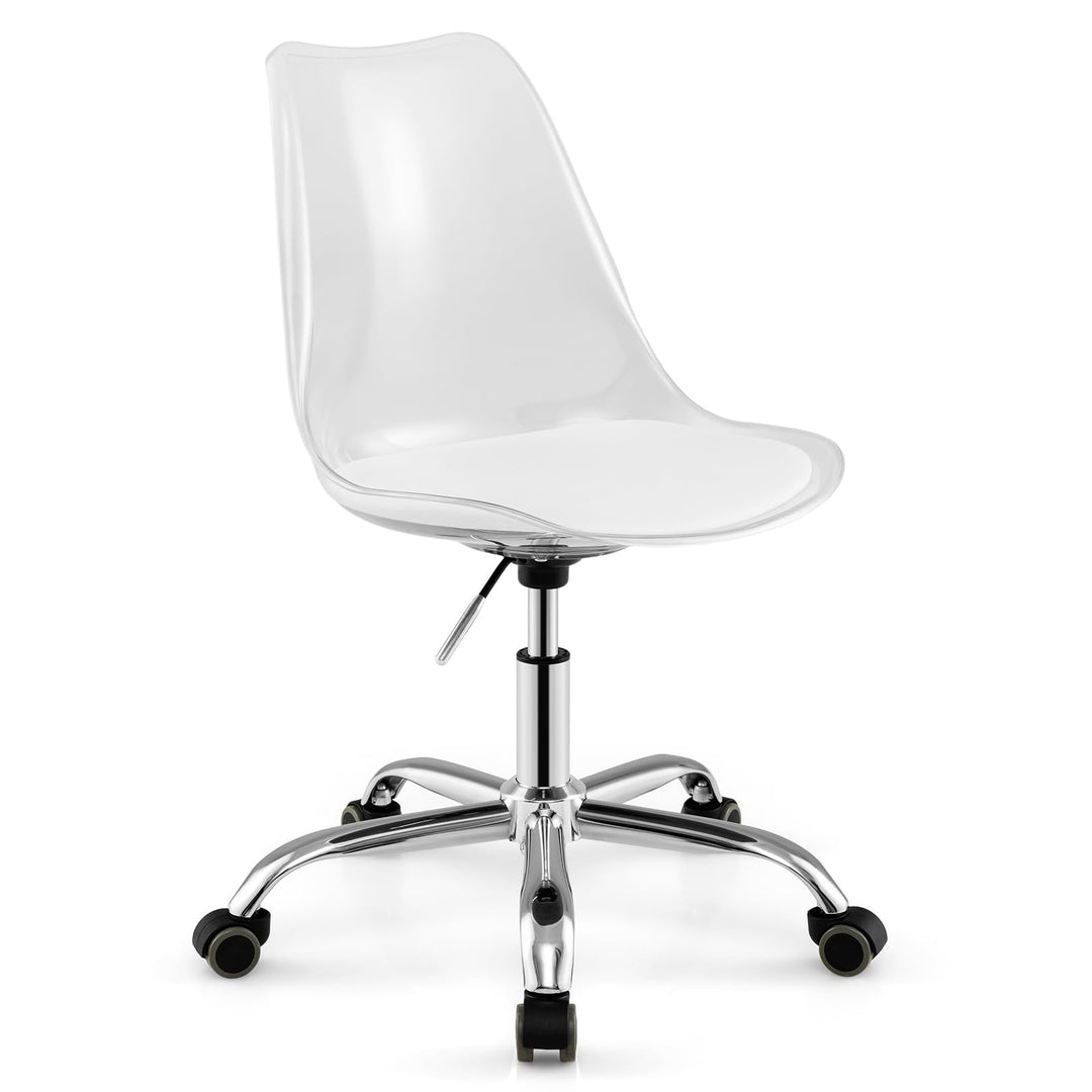 Giantex Acrylic Clear Desk Chair with PU Leather Cushion Modern Small Home Office Chair with Wheels