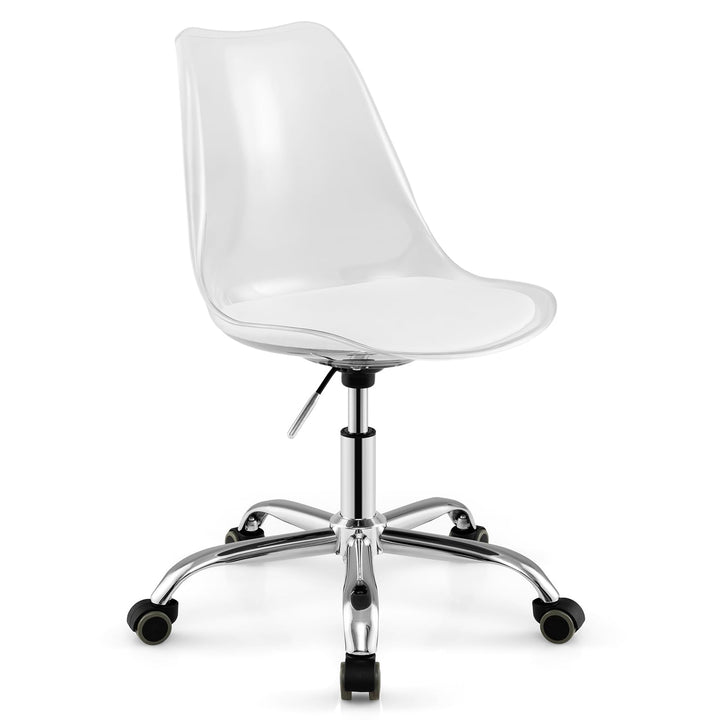Giantex Acrylic Clear Desk Chair with PU Leather Cushion Modern Small Home Office Chair with Wheels