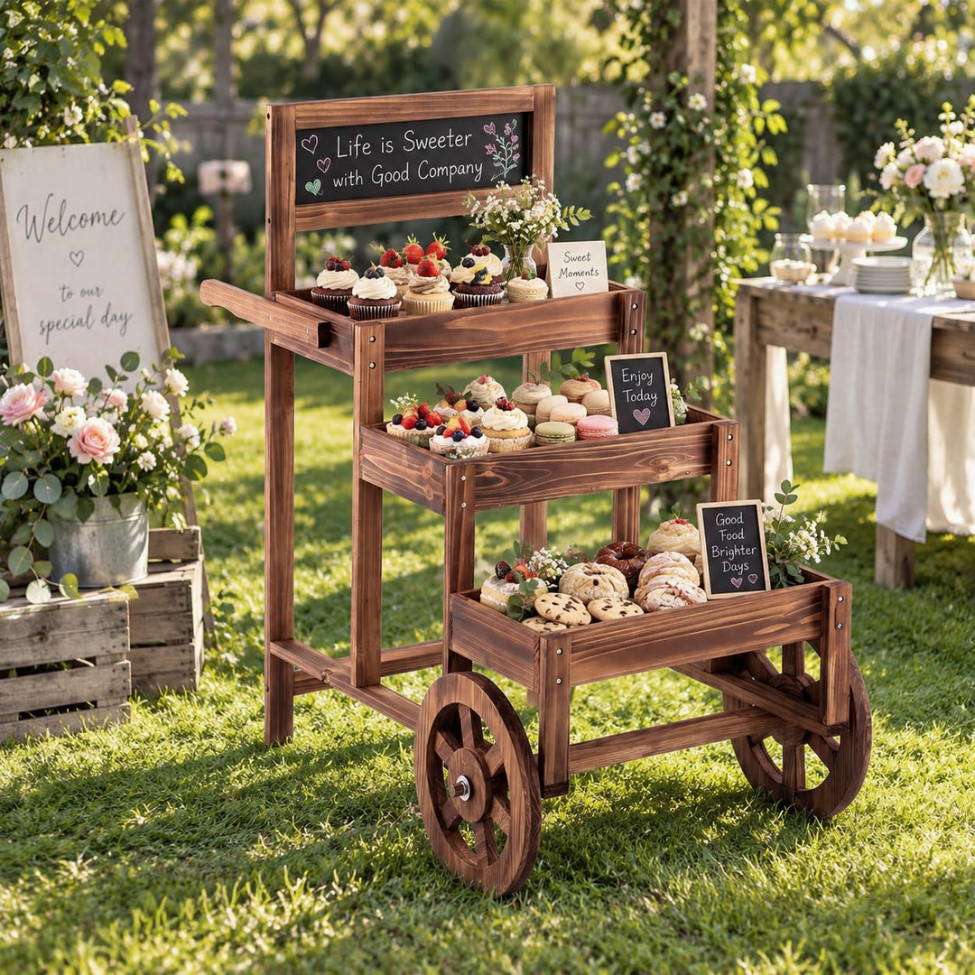 GIANTEX 3-Tier Wooden Plant Stand with Chalkboard &amp; Wheels