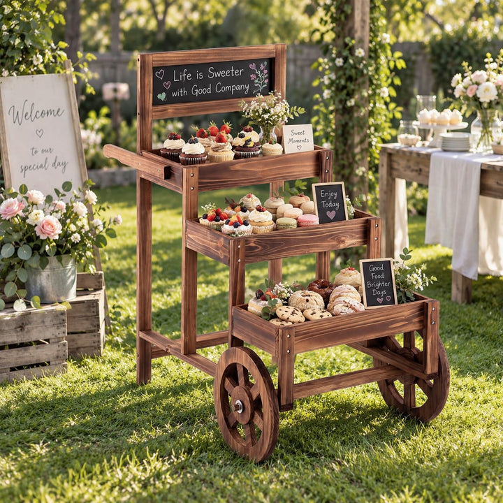 GIANTEX 3-Tier Wooden Plant Stand with Chalkboard &amp; Wheels