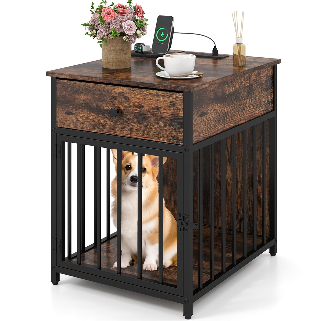 Giantex Dog Crate End Table with Charging Station