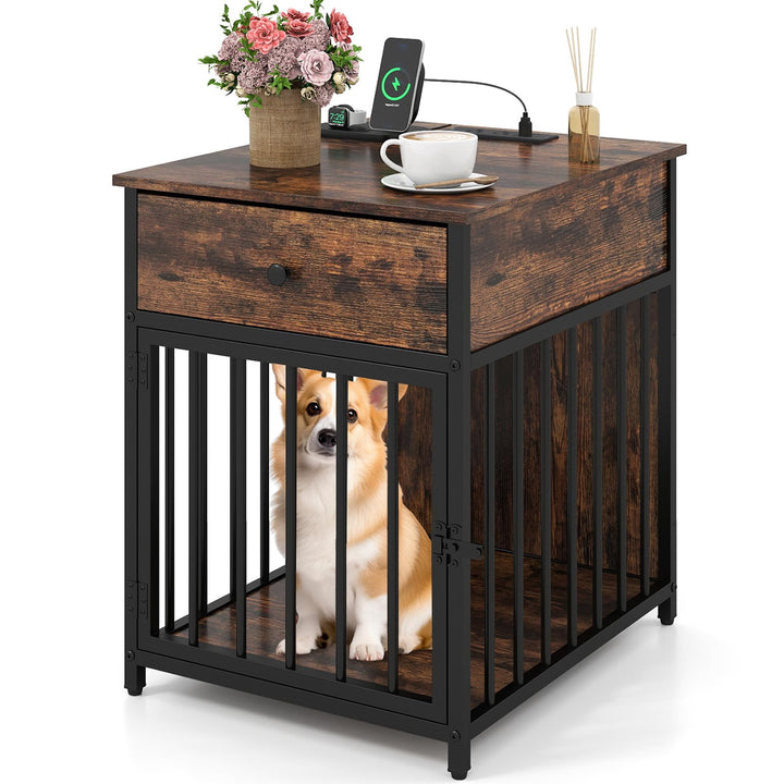 Giantex Dog Crate End Table with Charging Station