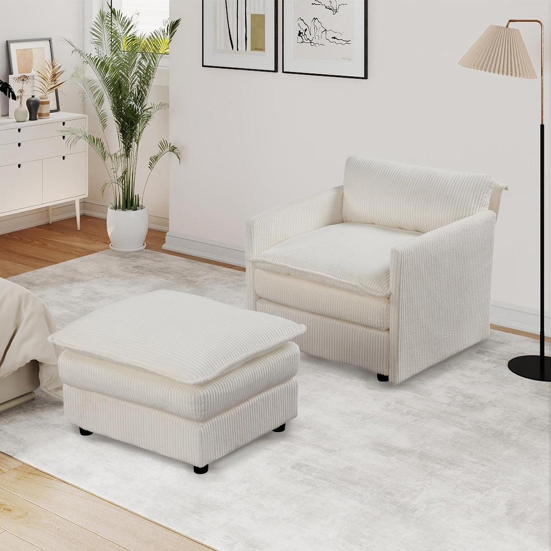 Giantex Oversized Accent Chair with Ottoman with Soft Corduroy Cushions