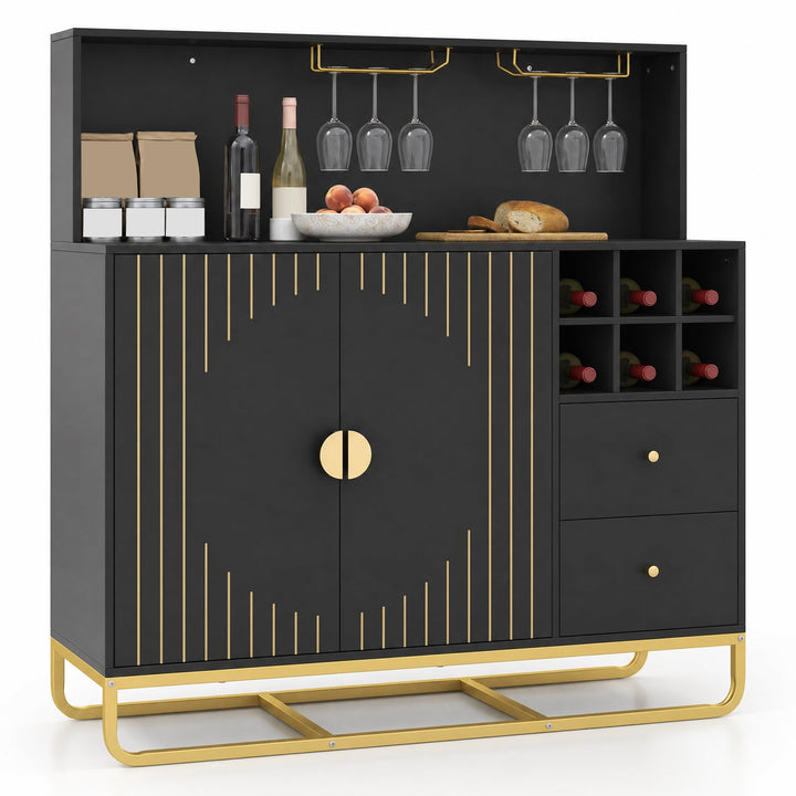 GIANTEX Modern Fluted Bar Cabinet w/Wine Rack