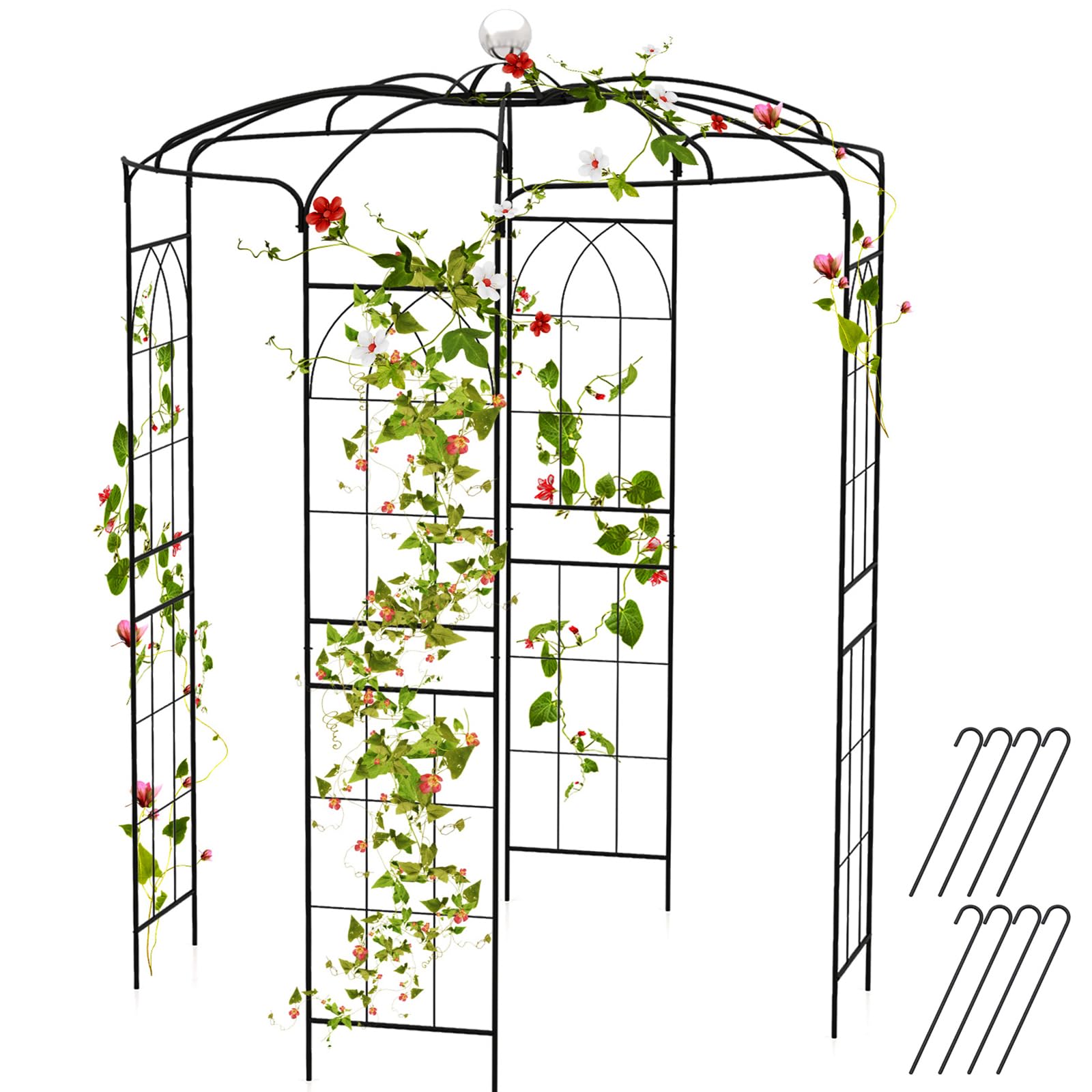 Giantex Birdcage Shape Gazebo - 9.4' H x 6.8' W Metal Arch Trellis for Climbing Plants Clematis Vines