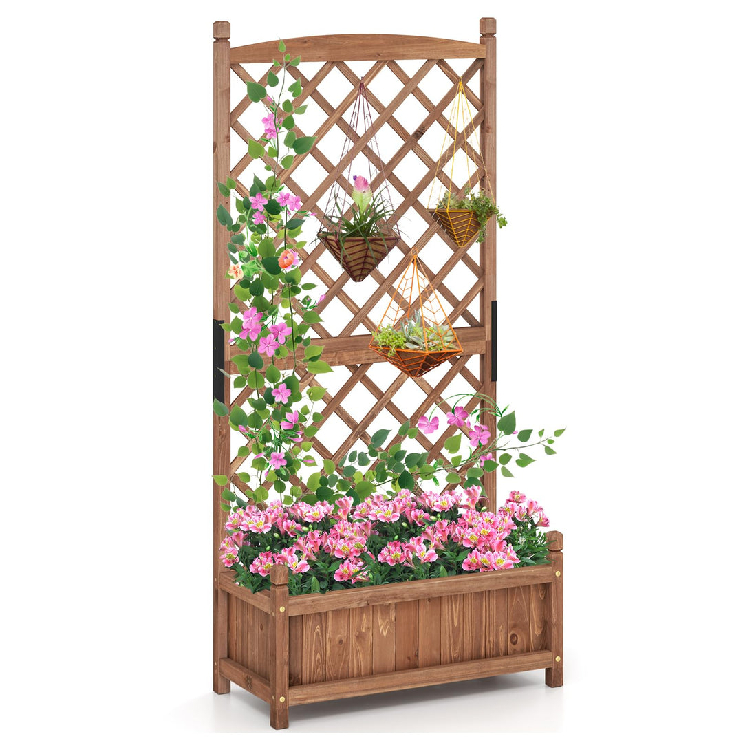Giantex 60” Wooden Planter Container with Drainage Holes Trellis