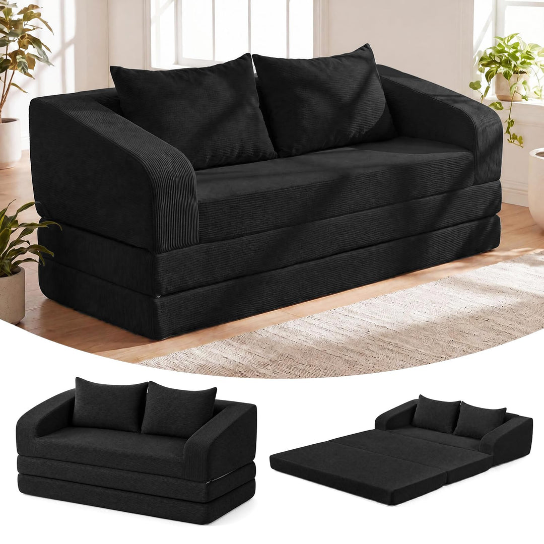 GIANTEX 61" Folding Sofa Bed | 2 in 1 Convertible Futon Couch with 2 Back Cushions