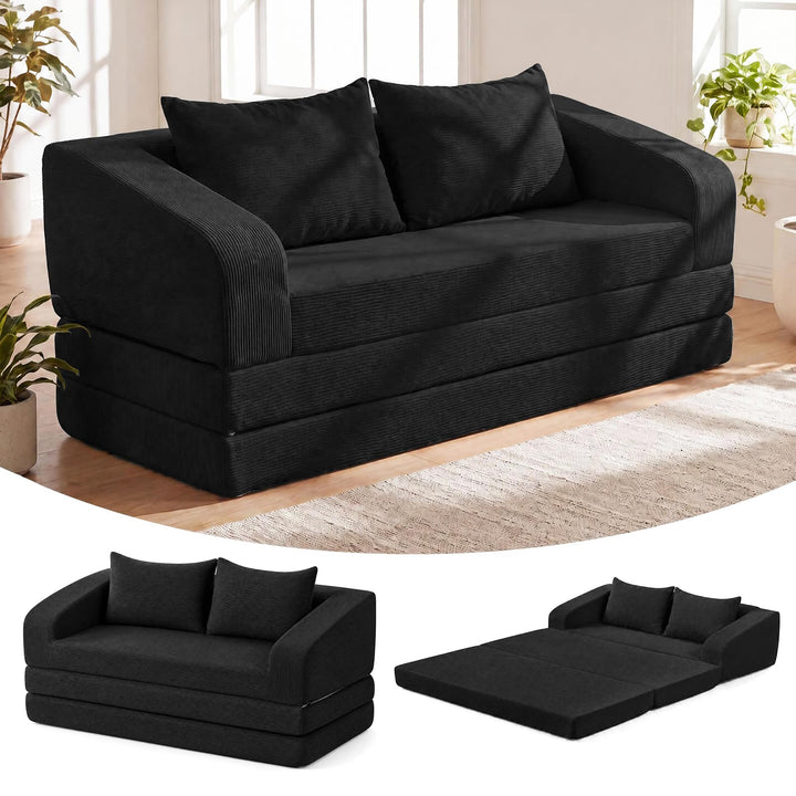GIANTEX 61" Folding Sofa Bed | 2 in 1 Convertible Futon Couch with 2 Back Cushions