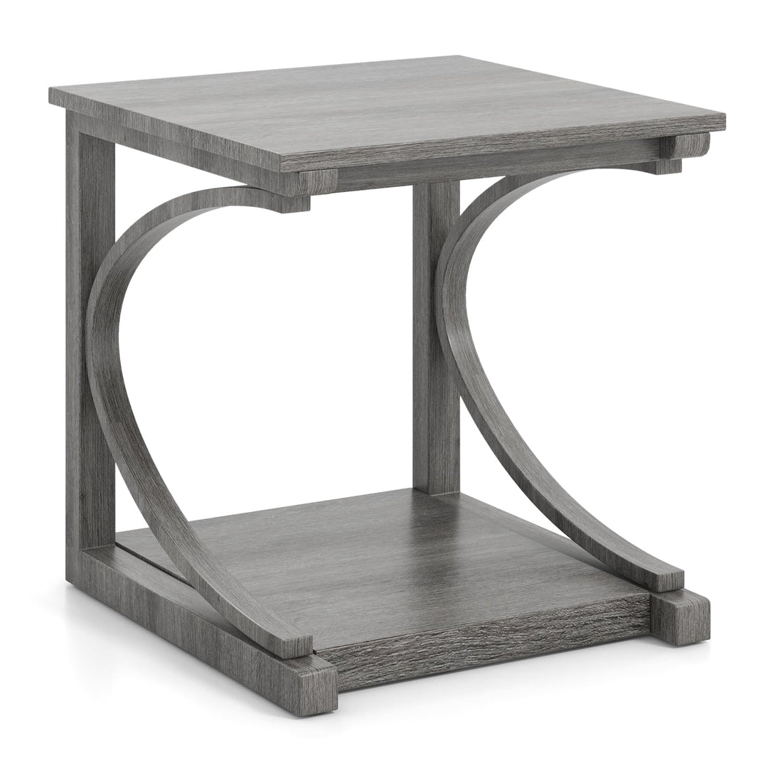 Giantex C-Shaped End Table, 24" Square Couch Table with Bottom Storage Shelf & Solid Rubber Wood Frame