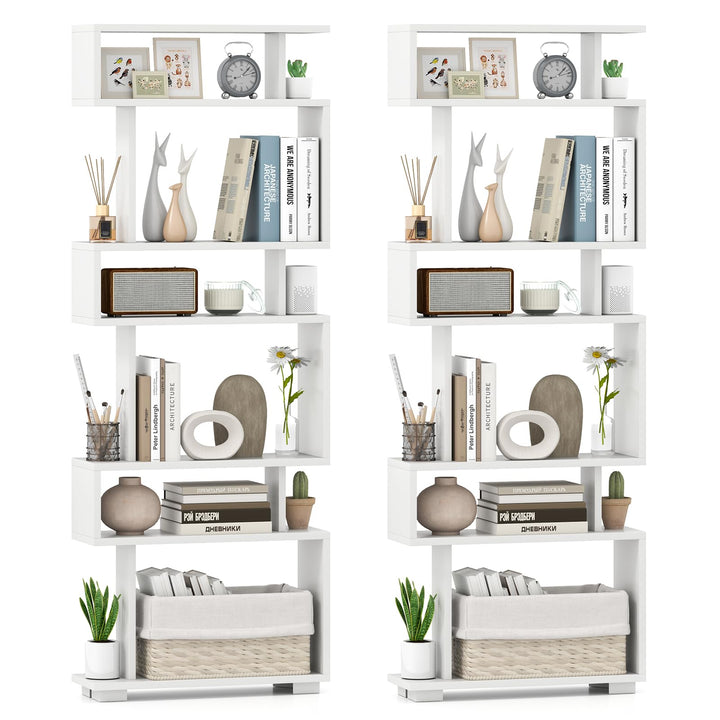 Giantex 6-Tier Geometric Bookcase Set of 1/2 64" Tall S-Shaped Bookshelf