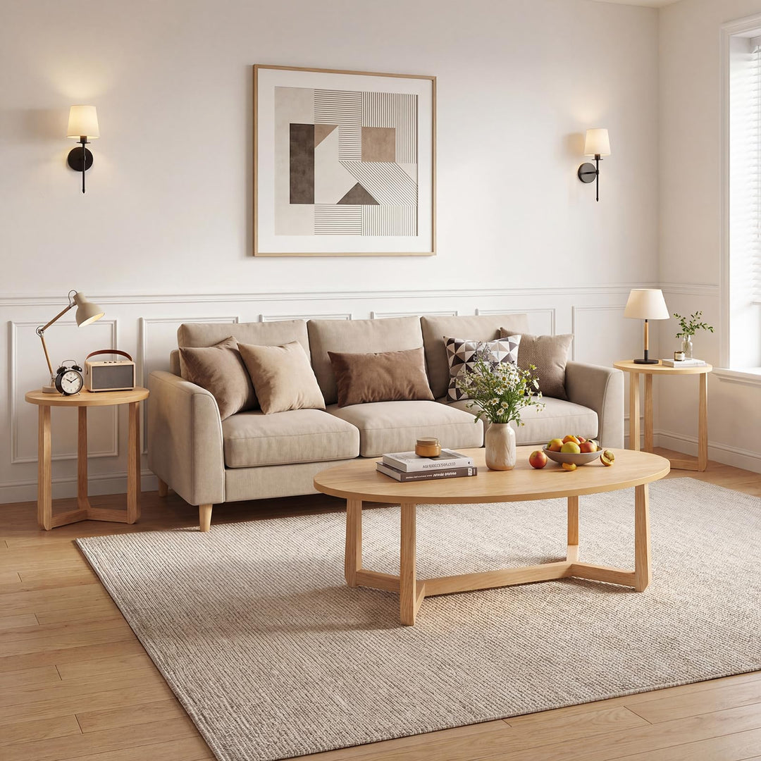 Giantex Oval Coffee Table and End Tables Set of 3