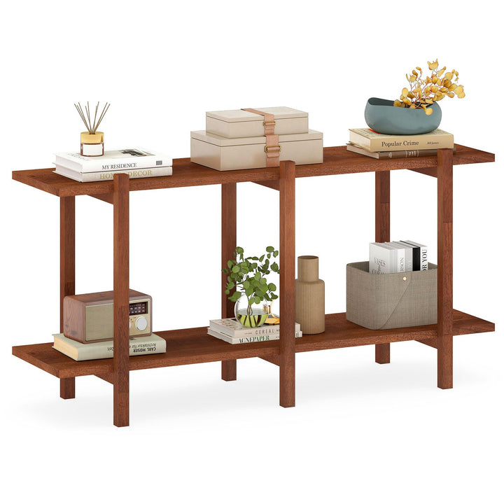 Giantex 2 Tier Wood Bookshelf 48" Modern Wide Storage Shelf