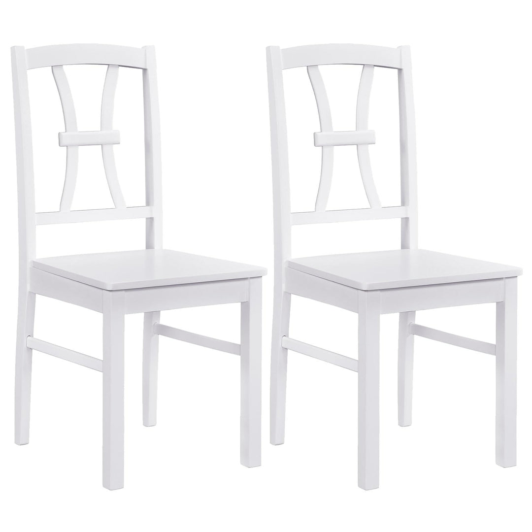 GIANTEX Solid Wood White Kitchen Chairs w/ Elegant High Back (2/4)