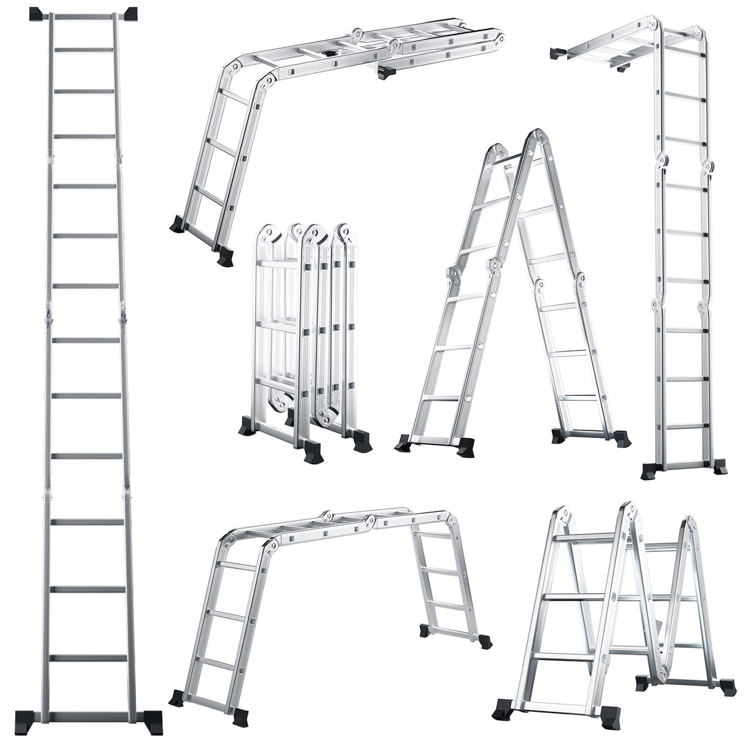 7 in 1 Folding Extension Ladders,Extendable Scaffold Aluminum Step Ladder 330LB (12.2 Ft)